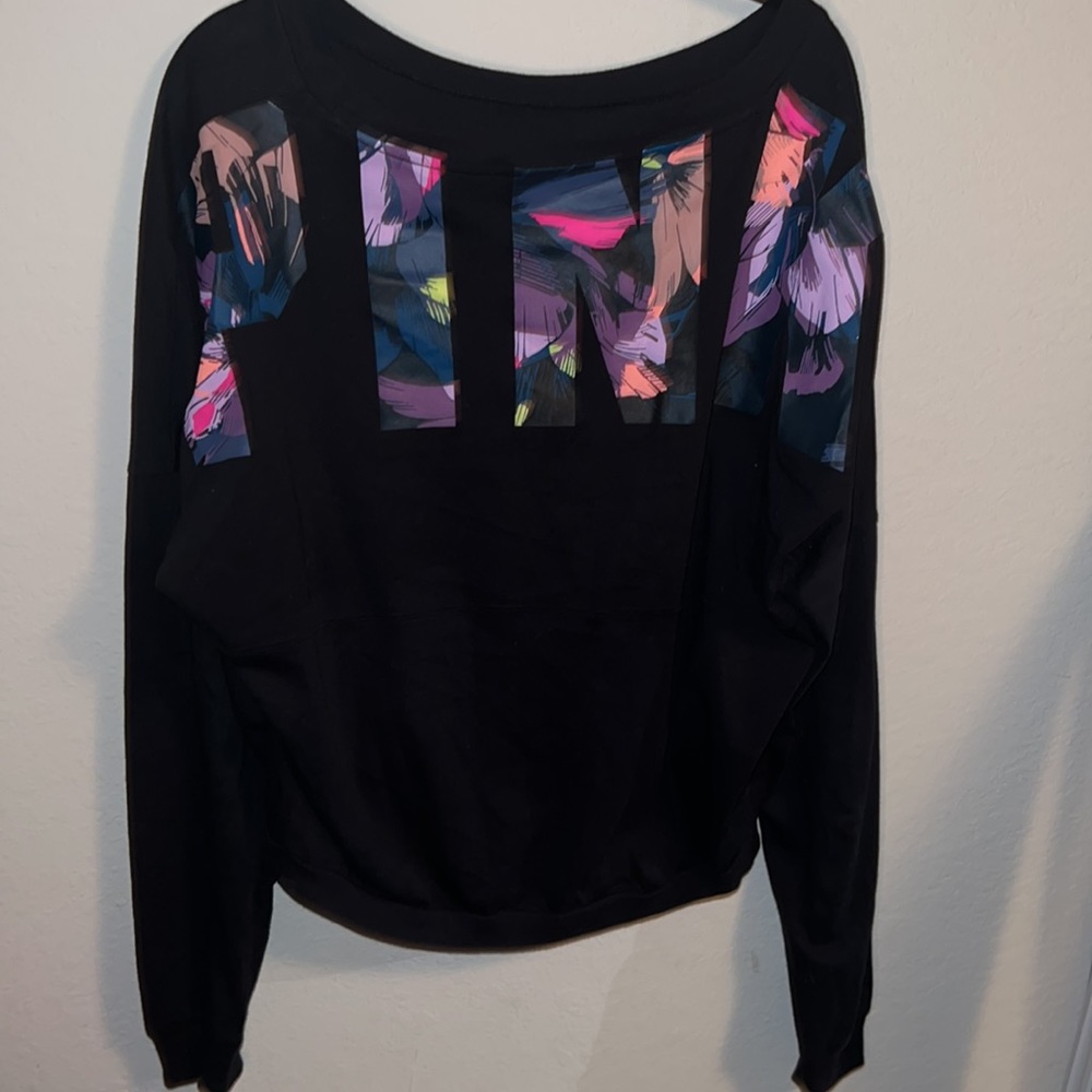 PINK Sweatshirt Black long sleeve Size Large